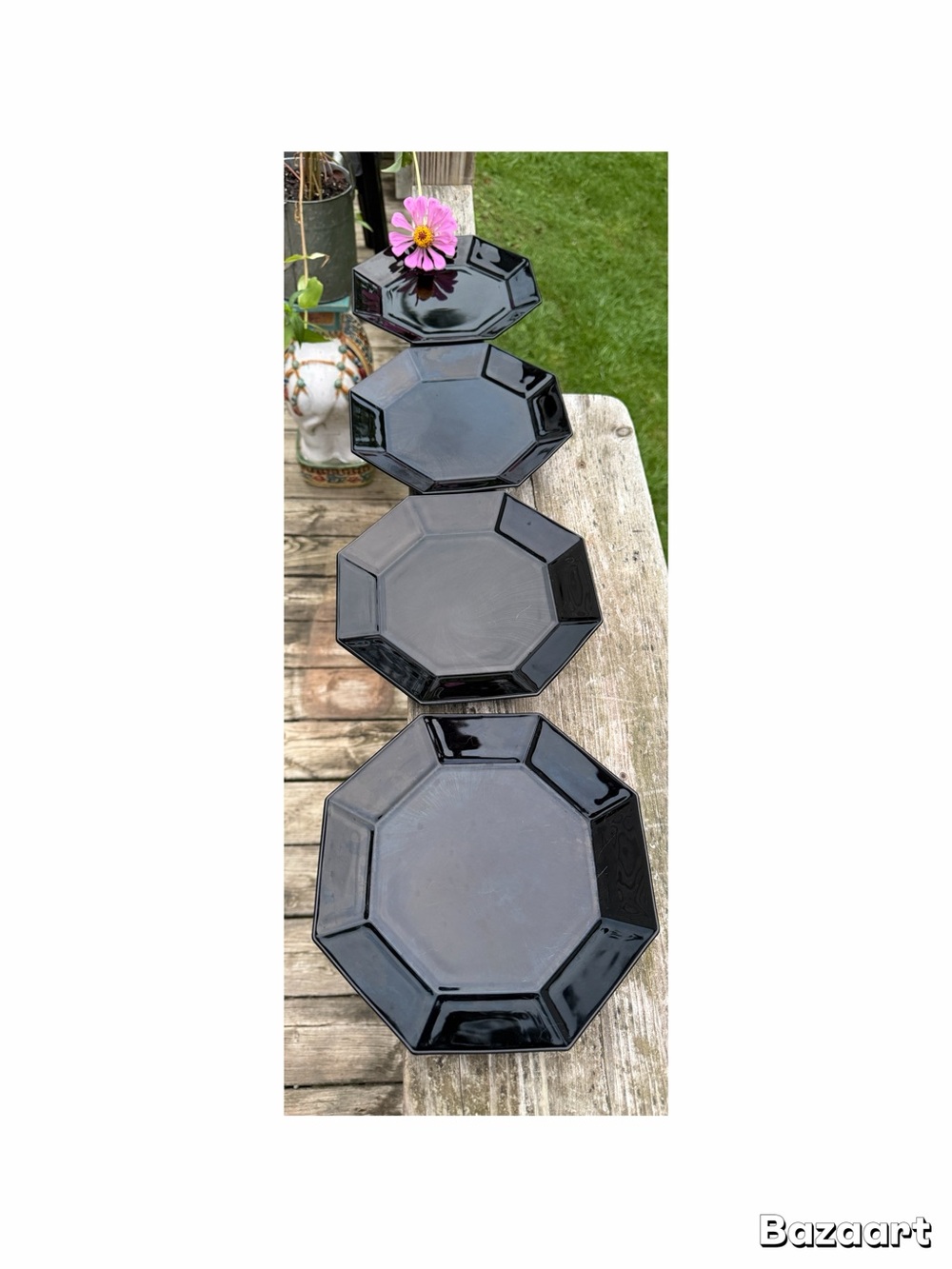 Black Octagonal Ceramic Salad/Dessert Plates - Set of 4